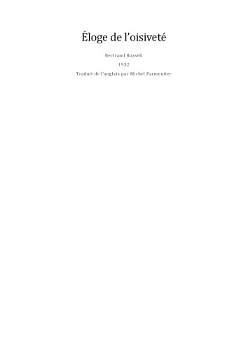 Éloge de l’oisiveté