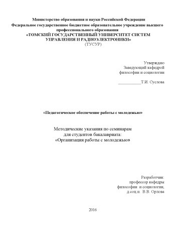 Педагогическое обеспечение работы с молодежью
