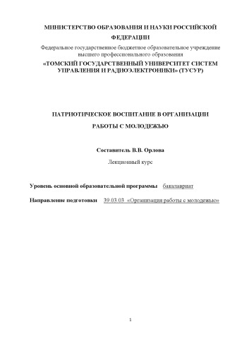 Патриотическое воспитание в организации работы с молодежью