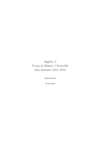 Algèbre 2: Cours de Master 1 [lecture notes]