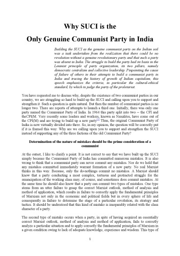 Why SUCI is the Only Genuine Communist Party in India