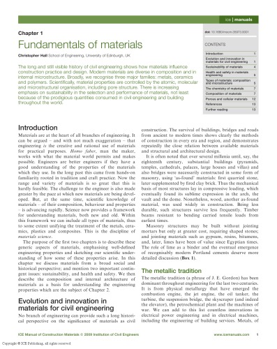 Fundamentals and theory; concrete; asphalts in road construction; masonry
