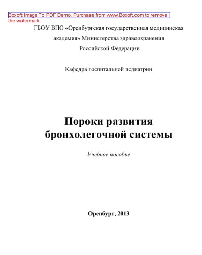 Пороки развития бронхолегочной системы. Учебное пособие