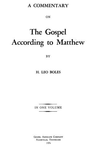 A commentary on the Gospel according to Matthew