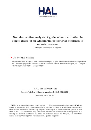 Analyse non destructive de la sous-structuration des grains individuels dans un polycrystal d’aluminium deformé en traction uniaxiale.