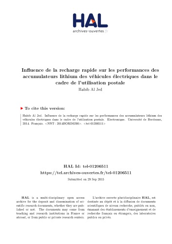 Influence de la recharge rapide sur les performances des accumulateurs lithium des véhicules électriques dans le cadre de l’utilisation postale