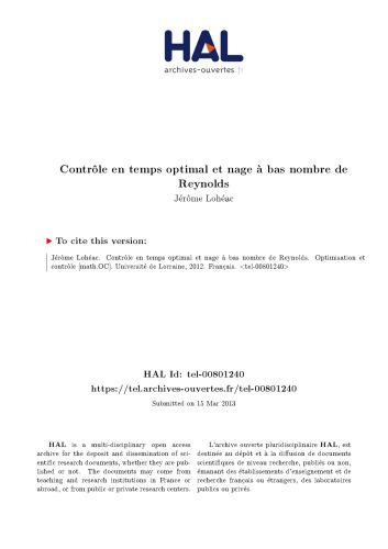 Contrôle en temps optimal et nage à bas nombre de Reynolds