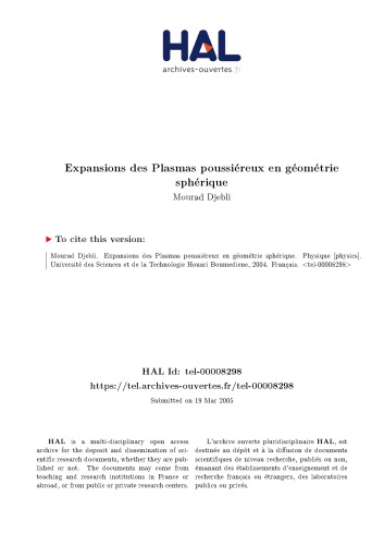 Expansions des Plasmas poussiéreux en géométrie sphérique