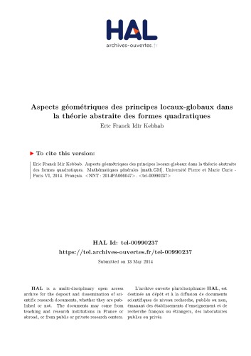 Aspects géométriques des principes locaux-globaux dans la théorie abstraite des formes quadratiques