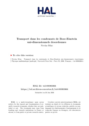 Transport dans les condensats de Bose-Einstein uni-dimensionnels desordonnes