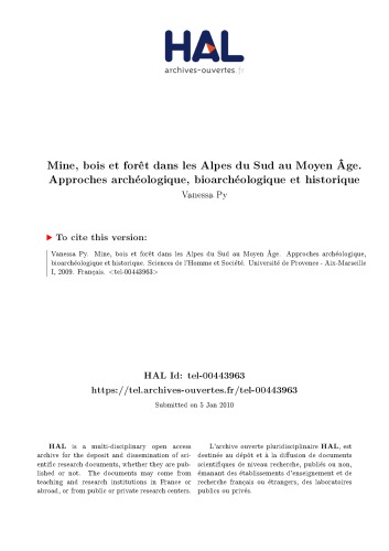 Mine, bois et forêt dans les Alpes du Sud au Moyen Âge. Approches archéologique, bioarchéologique et historique