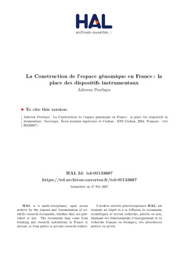 La Construction de l’espace génomique en France : la place des dispositifs instrumentaux