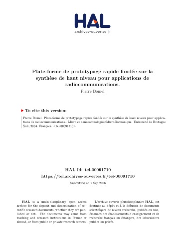 Plate-forme de prototypage rapide fondée sur la synthèse de haut niveau pour applications de radiocommunications.