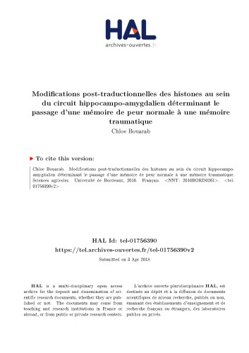 Modifications post-traductionnelles des histones au sein du circuit hippocampo-amygdalien déterminant le passage d’une mémoire de peur normale à une mémoire traumatique