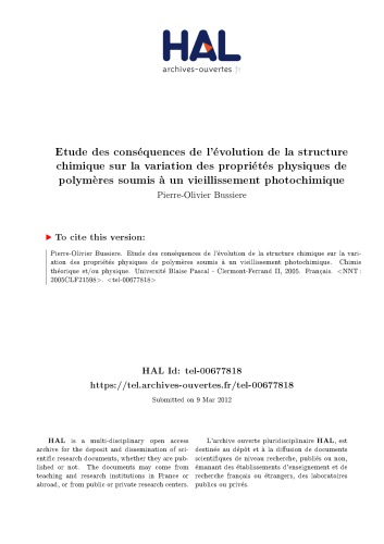 Etude des conséquences de l’évolution de la structure chimique sur la variation des propriétés physiques de polymères soumis à un vieillissement photochimique