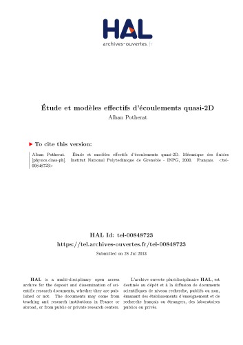 Étude et modèles effectifs d’écoulements quasi-2D