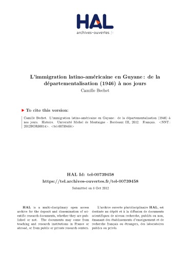 L’immigration latino-américaine en Guyane : de la départementalisation (1946) à nos jours