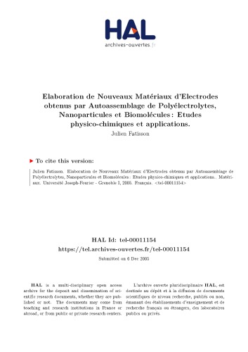 Elaboration de Nouveaux Matériaux d’Electrodes obtenus par Autoassemblage de Polyélectrolytes, Nanoparticules et Biomolécules : Etudes physico-chimiques et applications.