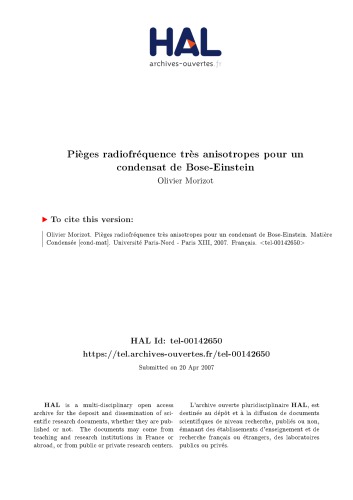 Pièges radiofréquence très anisotropes pour un condensat de Bose-Einstein