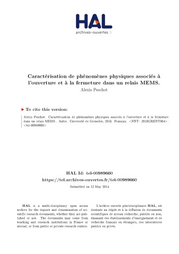 Caractérisation de phénomènes physiques associés à l’ouverture et à la fermeture dans un relais MEMS.