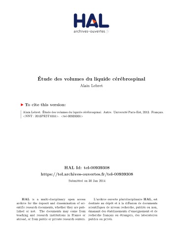 Étude des volumes du liquide cérébrospinal