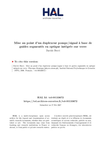 Mise au point d’un duplexeur pompe/signal à base de guides segmentés en optique intégrée sur verre