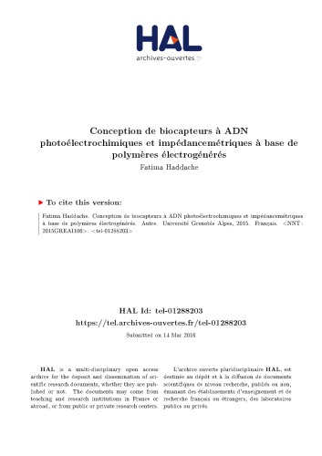 Conception de biocapteurs à ADN photoélectrochimiques et impédancemétriques à base de polymères électrogénérés