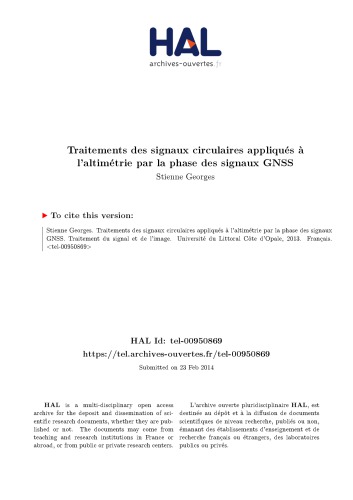 Traitements des signaux circulaires appliqués à l’altimétrie par la phase des signaux GNSS