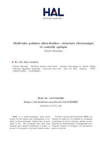 Molécules polaires ultra-froides : structure électronique et contrôle optique