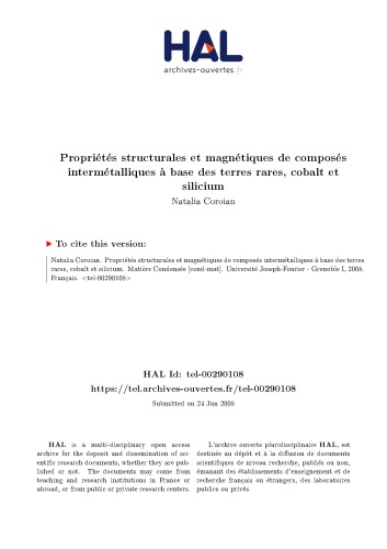 Propriétés structurales et magnétiques de composés intermétalliques à base des terres rares, cobalt et silicium