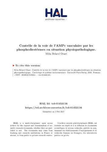 Contrôle de la voie de l’AMPc vasculaire par les phosphodiestérases en situation physiopathologique.