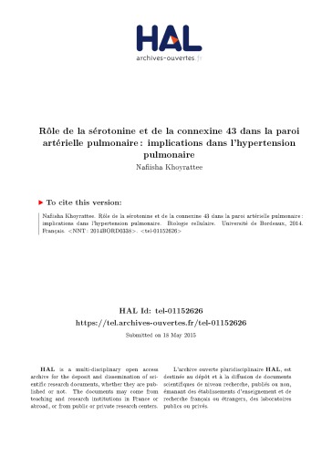 Rôle de la sérotonine et de la connexine 43 dans la paroi artérielle pulmonaire : implications dans l’hypertension pulmonaire