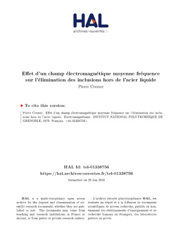 Effet d’un champ électromagnétique moyenne fréquence sur l’élimination des inclusions hors de l’acier liquide