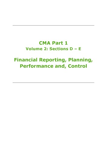 CMA Part 1 Volume 2: Sections D – E