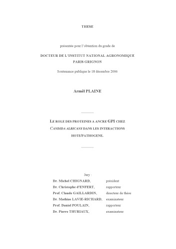 Le rôle des protéines à ancre GPI chez Candida albicans dans les interactions hote/pathogène