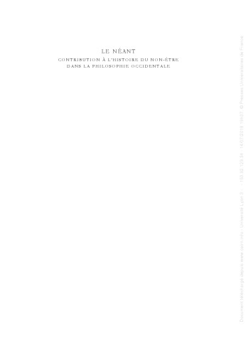 Le Néant – Contribution à l’histoire du non-être dans la philosophie occidentale