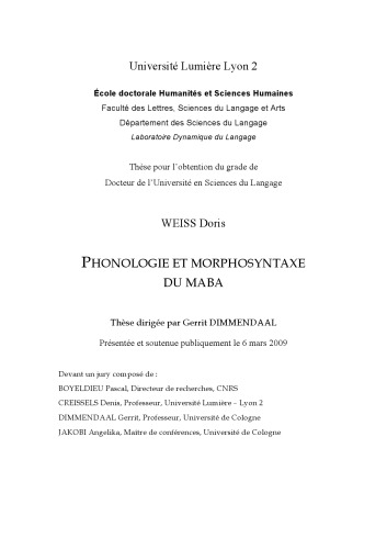 Phonologie et morphosyntaxe du maba