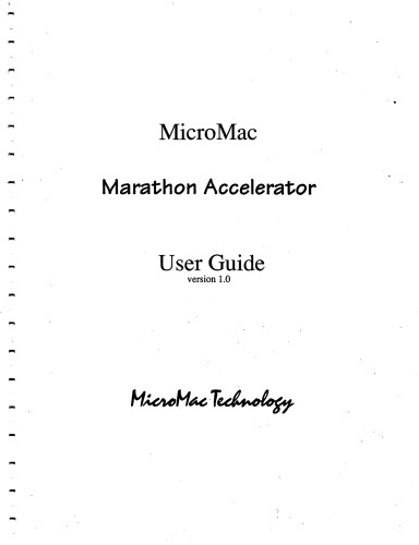 Micro Mac Marathon Accelerator User Guide for the Macintosh II