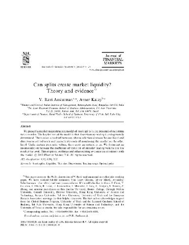 Can Splits Create Market Liquidity - Theory And Evidence