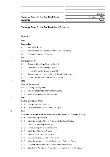 Exchange Rules For The Frankfurt Stock Exchange