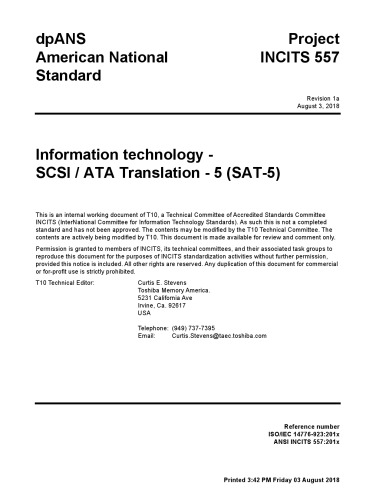 SCSI/ATA Translation - 5 (SAT-5 r01a)
