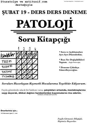 Patoloji Tus Deneme Sınavları Soruları Cevaplı
