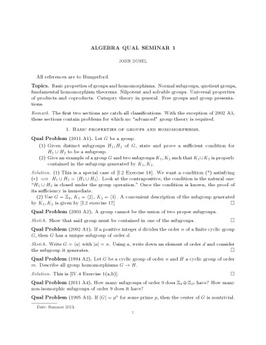 Algebra qual seminar 1