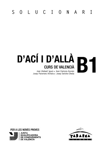 D’ací i d’allà, curs de valencià, B1. Solucionari