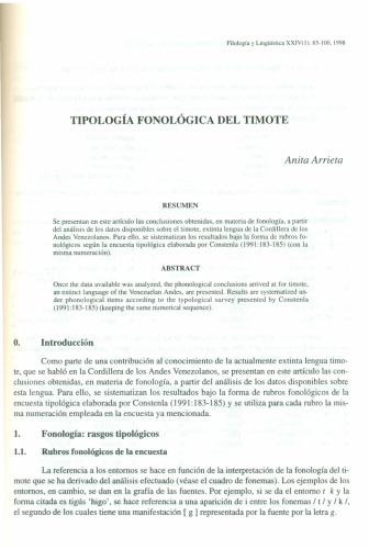 Tipología Fonológica del Timote