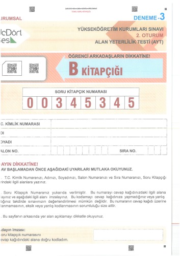 ÜçDörtBeş Kurumsal AYT Deneme 3