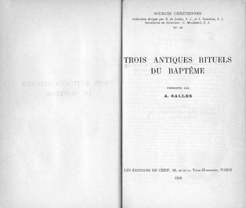 Trois antiques rituels du baptème