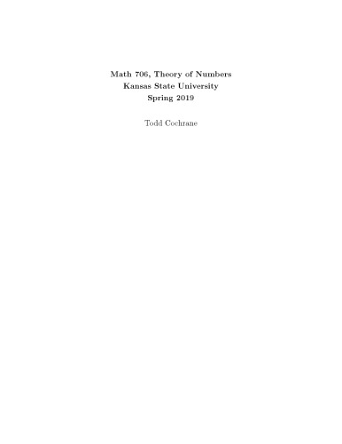 Math 706, Theory of Numbers, Kansas State University, Spring 2019