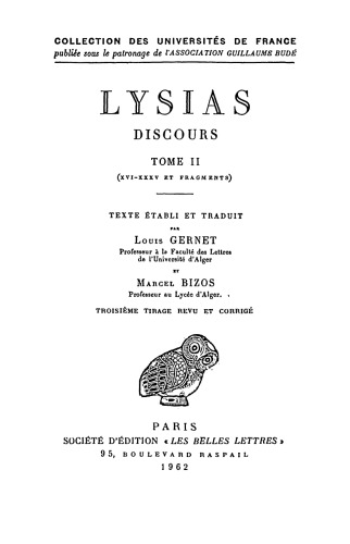 Lysias: Discours, T. II (XVI-XXXV - Fragments)