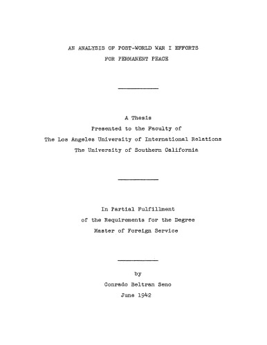An analysis of post-World War I efforts for permanent peace